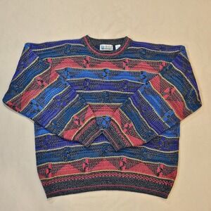 City Streets‎ 90s Multi-Color Knit Acrylic Sweater Size L Vintage